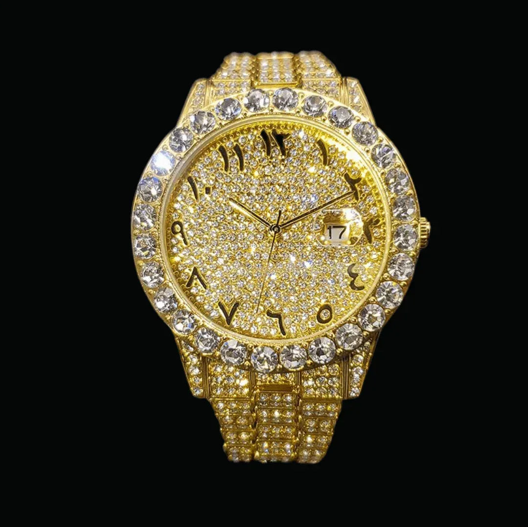 Arabic Numerals Date Iced Out Watch – Luxury Hip Hop Timepiece - CaratixJewelry